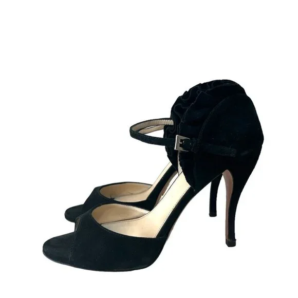PRADA Open Toe Ruffle Suede Strap Ankle Heel Sandals Women's Size 7 Prom Formal - Picture 16 of 16
